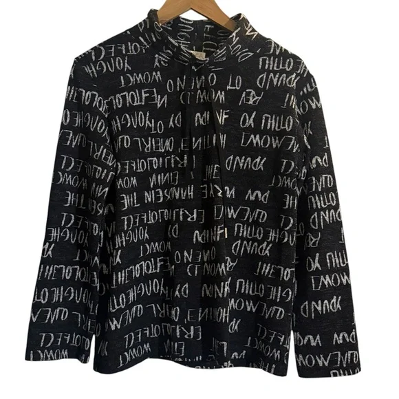 SCAPA Lauren Perre Black White Word Graphic Turtleneck Sweatshirt Womens Size S - Picture 3 of 10